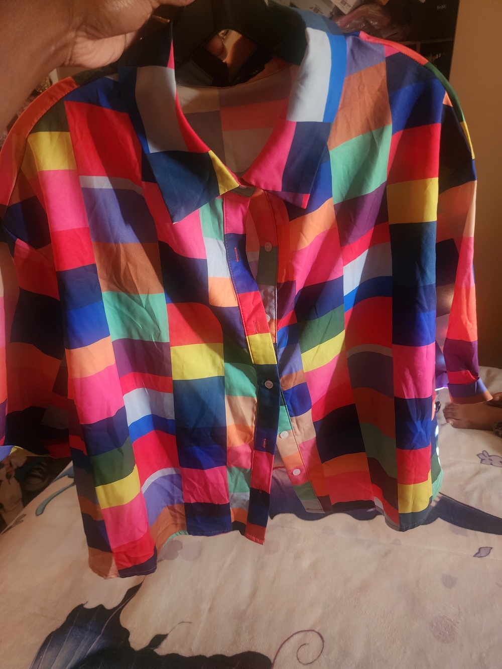 Colorblock Checkered Button-Up Shirt